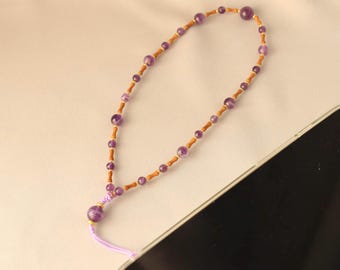 Correa para teléfono con piedra preciosa de amatista, dije para teléfono con cuentas de cristal natural, cadena para correa de teléfono, accesorios para teléfono, cadena para teléfono celular hecha a mano