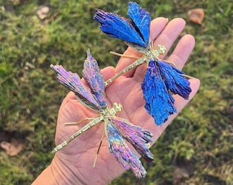 Rainbow Titanium Aura Dragonfly with Floating Display Frame Packaging, Suspension Packaging, Home Decoration, Natural Crystal, Crystal Gift