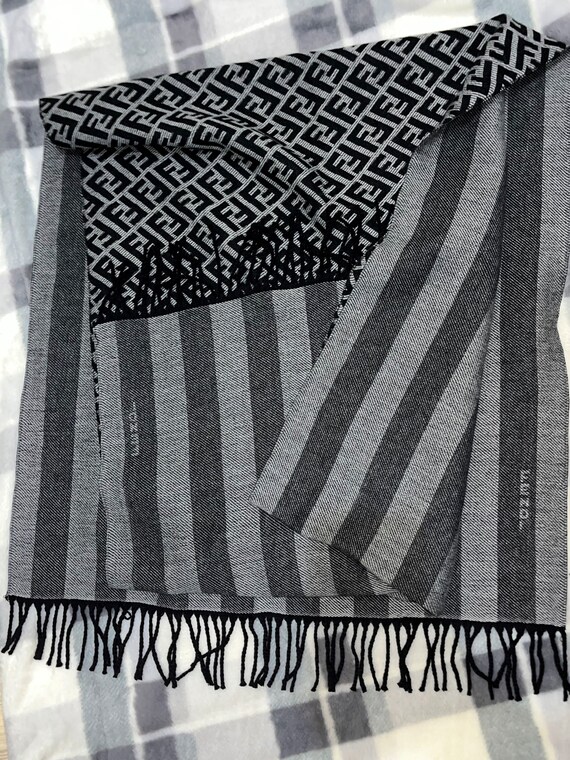 Fendi Gray and Black Wool Cashmere Scarf, Long Wo… - image 2