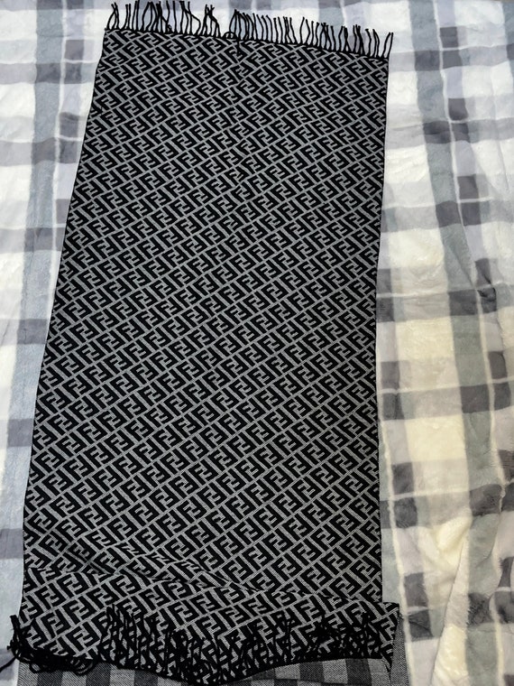 Fendi Gray and Black Wool Cashmere Scarf, Long Wo… - image 1