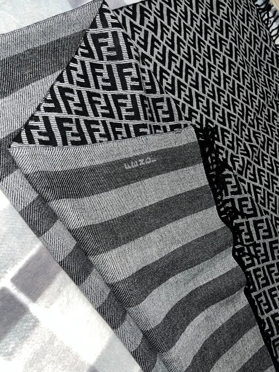 Fendi Gray and Black Wool Cashmere Scarf, Long Wo… - image 4