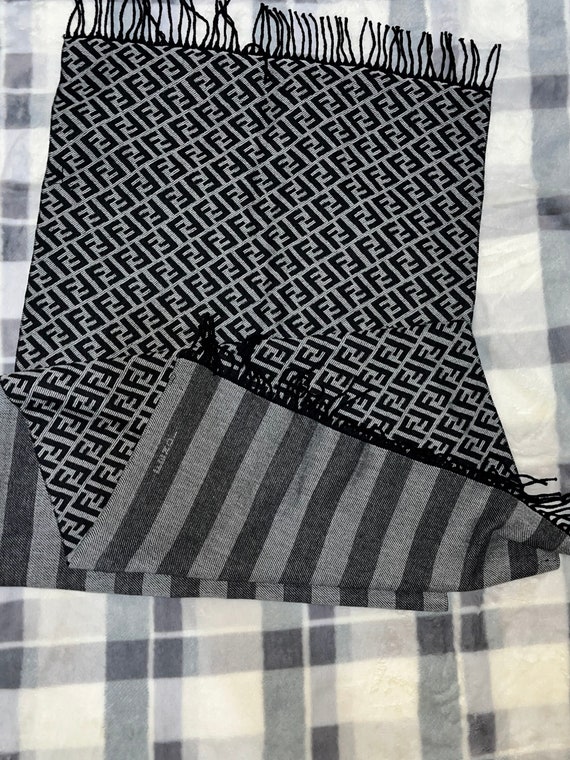 Fendi Gray and Black Wool Cashmere Scarf, Long Wo… - image 3
