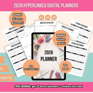 2026 Hyperlänkade digitala planerare Canva-mallar PLR-paket, redigerbar Canva-planerare, återförsäljningsrättigheter Digitala planerare-mallar