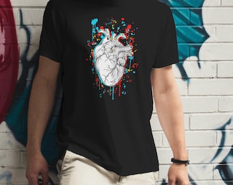 ハートスロブ、解剖学的ハート、綿100%、半袖、黒のTシャツ
