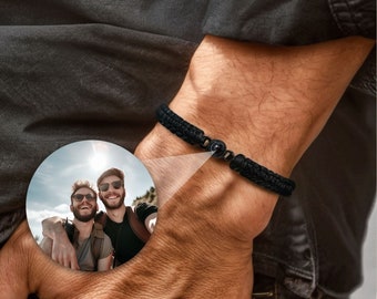 Personalized photo projection bracelet for Mother's Day gift, Handmade braided rope bracelet with custom photo design, Gift for Mom