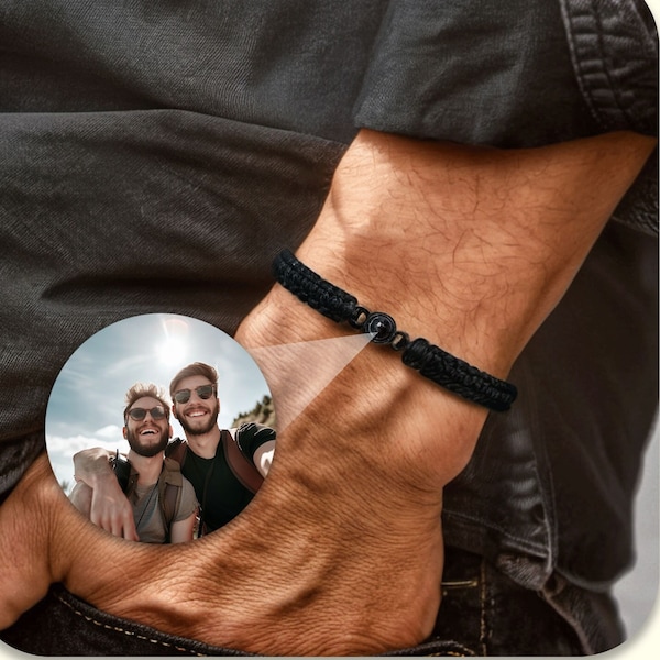 Personalisiertes Fotoprojektionsarmband als Muttertagsgeschenk, handgefertigtes geflochtenes Seilarmband mit individuellem Fotodesign, Geschenk für Mama