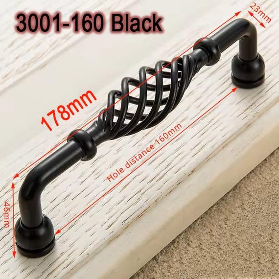 8 Maniglie Armadio Nere In Lega Alluminio - Stile Pastorale - Per Mobili E Porte - Foto 3