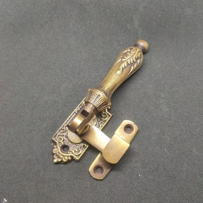 Antique Brass 3/8 Offset Cabinet Latch - Ice Box Style Furniture Latch - Solid Brass