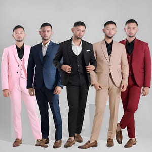 Men&#39;s Slim Fit Suit: 3-Piece Semi-Wool Tuxedo - Korean Style