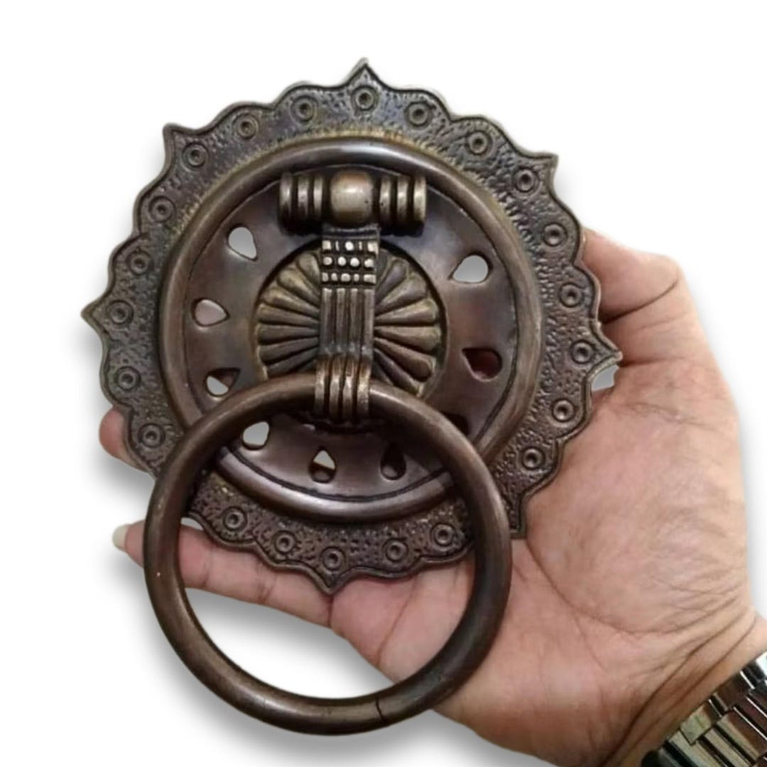 Antique Brass Door Knocker Set – Rustic Round Ring Pull, Solid Hardware ...