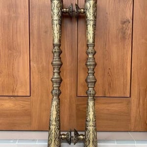 Antique Brass Door Handle Set: Ornate Vintage Entry Pulls (90cm Pair)