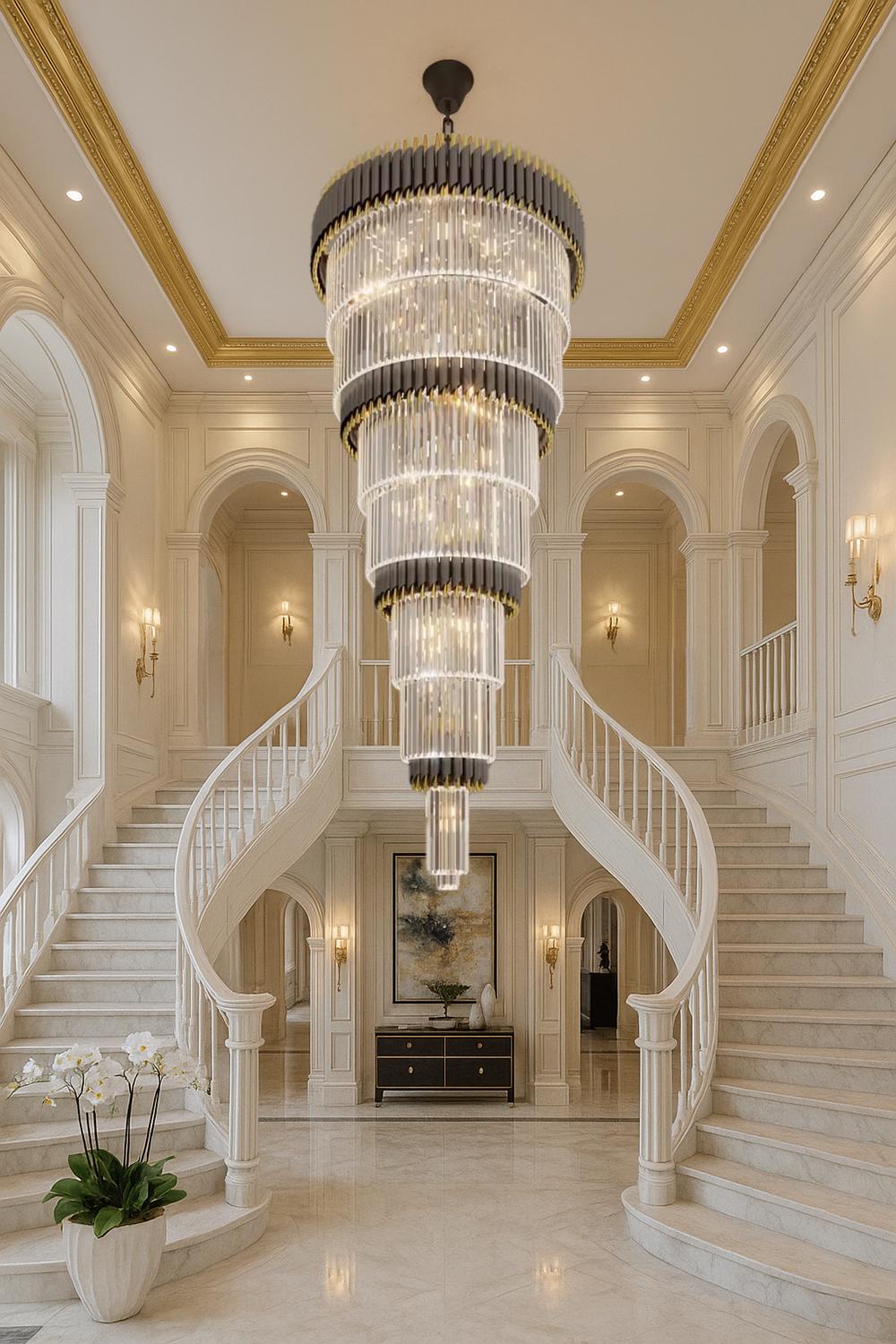 Grand Crystal Chandelier: S Gold-Plated LED Pendant Light for High Ceilings