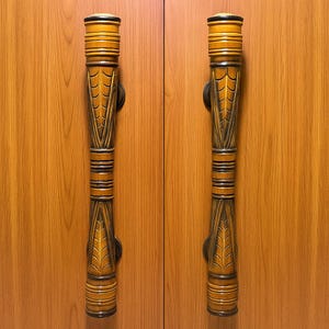 Teak Wood Door Handle Pair Set – Handmade Jepara Anchor 55cm & Carved Pulls 50cm | Rustic Wooden Entry, Gate, Barn, Interior Door Hardware