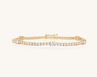 Solid 14K Gold Tennis Bracelet With Smaller and larger Diamonds Design | Stackable Bracelet | Everyday Jewelry For Women | GB Jewelry & Co.