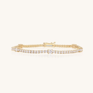 Solid 14K Gold Tennis Bracelet With Smaller and larger Diamonds Design | Stackable Bracelet | Everyday Jewelry For Women | GB Jewelry & Co.