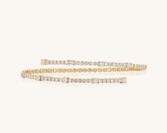 14K Solid Yellow Gold With Half-way Diamond Bangle | Elegant Dainty Diamond Bangle | Everyday Jewelry  For Women | GB Jewelry & Co.