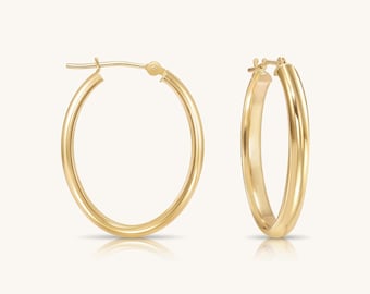 14K Gold Oval Hoop Earrings: Polished Minimalist Jewelry