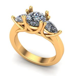 Custom Engagement Ring - 3 Stone Diamond Engagement Ring - Can be made with Any Diamond Shapes, Any Size and in Natural or Lab Grown Diamond