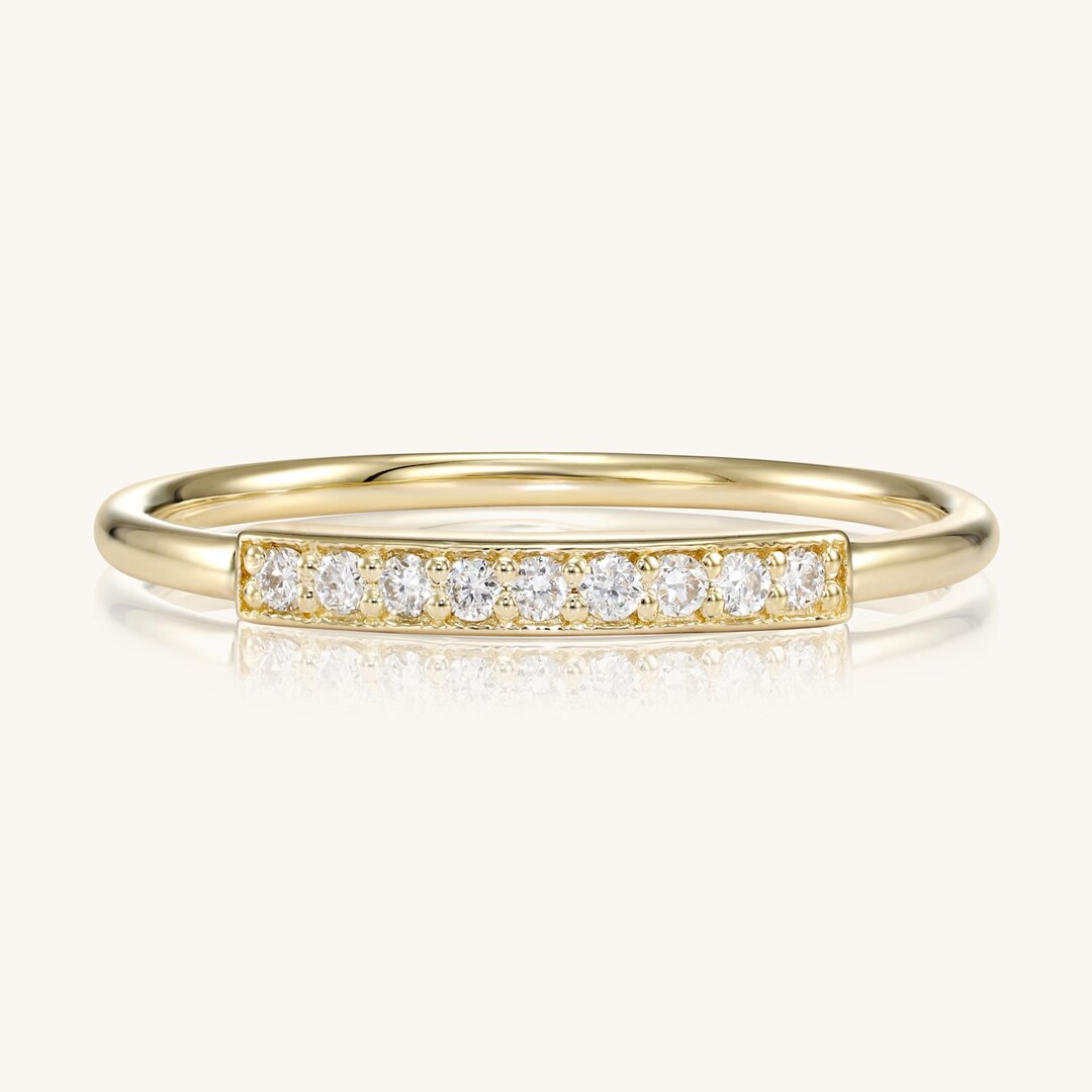 Dainty 14K Gold Bar Ring: Lab Grown Diamond Minimalist Stacking Ring - Etsy