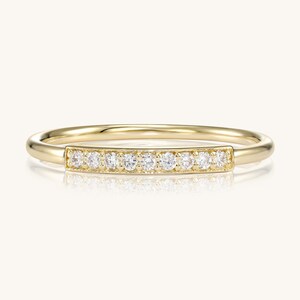 Dainty 14K Gold Bar Ring: Lab Grown Diamond Minimalist Stacking Ring