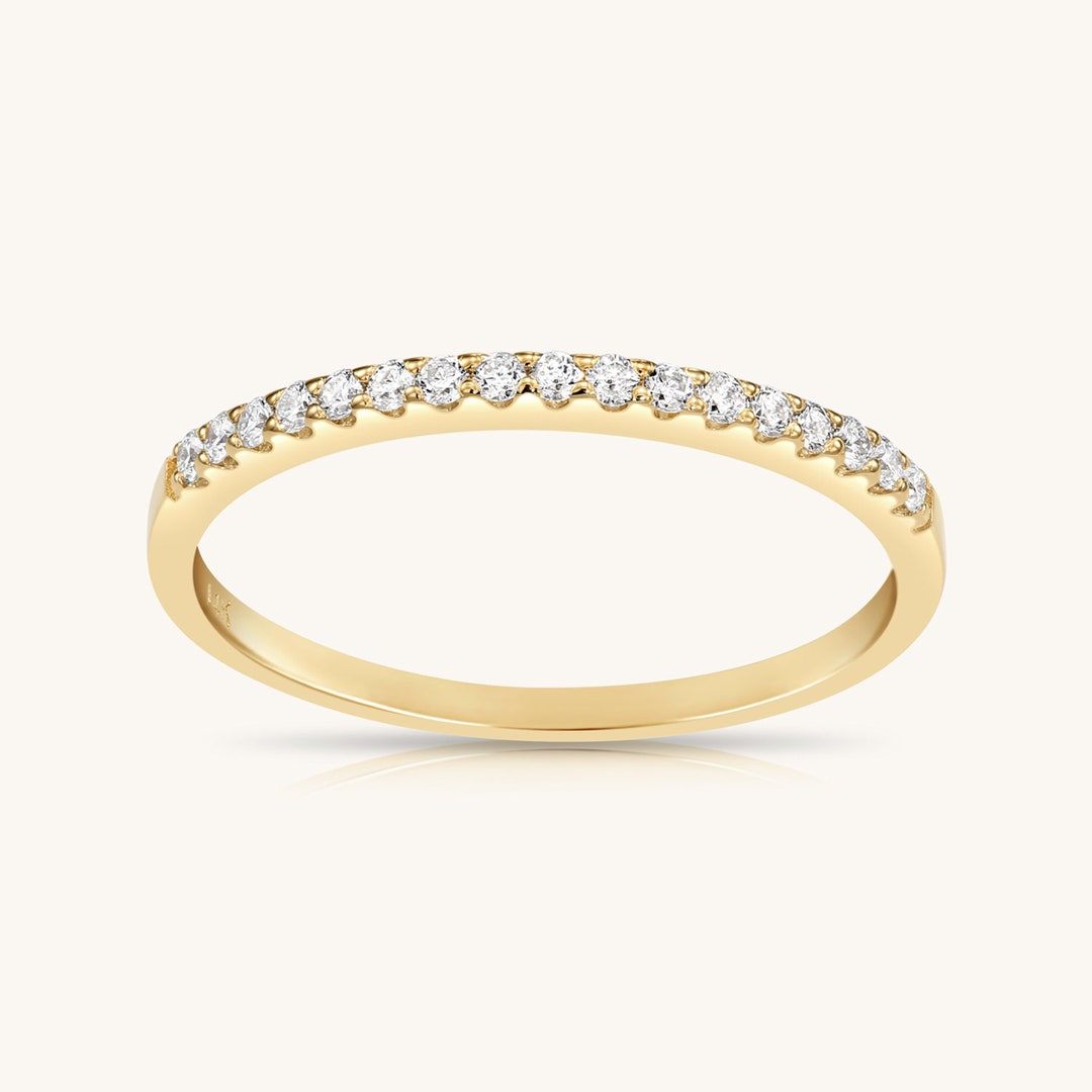 14k Gold Diamond Half Eternity Ring: Thin Stackable Band - Etsy
