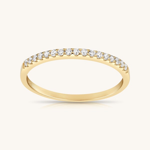 14K Solid Gold Diamond Half Eternity Ring | Thin Diamond Band | Wedding Ring | Stackable Ring | Everyday Jewelry | Gift For Her