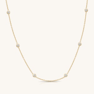 14K Solid Gold Diamond by the Yard Necklace with Bezel Set Round-Cut Diamonds | Layering Necklace | Minimalist | Diamond Necklace for Women