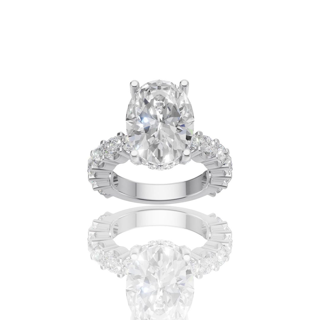 Oval Cut Lab Diamond Engagement Ring | 14K Gold Hidden Halo Eternity ...