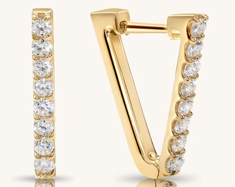 Modern 0.35 Carat Triangle Shape Earrings in 14K Gold and Brilliant LAB-GROWN Diamonds | Huggie Hoop Earrings | Premium Collection