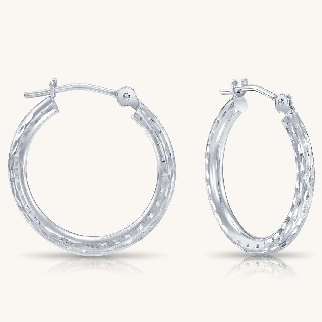 14K White Gold Hoop Earrings: Hand-engraved Lightweight Jewelry - Etsy