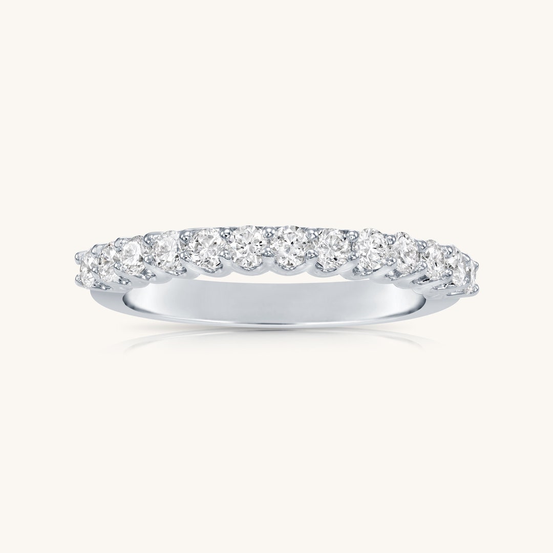 14K Gold Diamond Half Eternity Ring: Stackable Wedding Band - Etsy