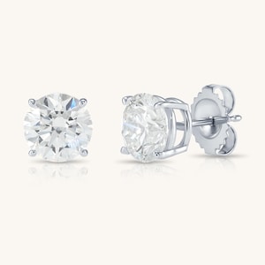 14K Gold Lab Grown Diamond Stud Earrings with Push Backs, Certified Round Cut Diamond Studs, Everyday Diamond Earrings for Women and Girls