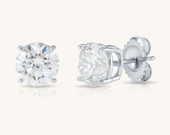 14K Gold Lab Grown Diamond Stud Earrings with Push Backs, Certified Round Cut Diamond Studs, Everyday Diamond Earrings for Women and Girls