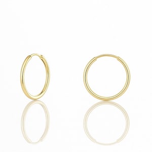 14K Yellow Gold Endless Hoop Earrings | Round Gold Hoops | Thin 1mm Gold Hoops | Lightweight Hoops | Perfect for Women and Girls