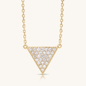 14k Gold Diamond Triangle Necklace: Geometric Pendant Jewelry