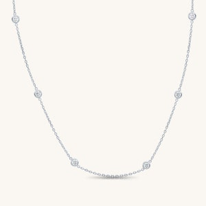 14K Solid Gold Diamond by the Yard Necklace with Bezel Set Round-Cut Diamonds | Layering Necklace | Minimalist | Diamond Necklace for Women
