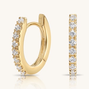 14K Gold Huggie Hoop Earrings with .25 Carat Lab Diamonds