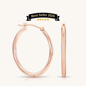 14K Rose Gold Hoop Earrings - Classic Polished Hoops, Round Hoops, Solid Gold Lightweight Earrings, Everyday Jewelry, Women and Girls