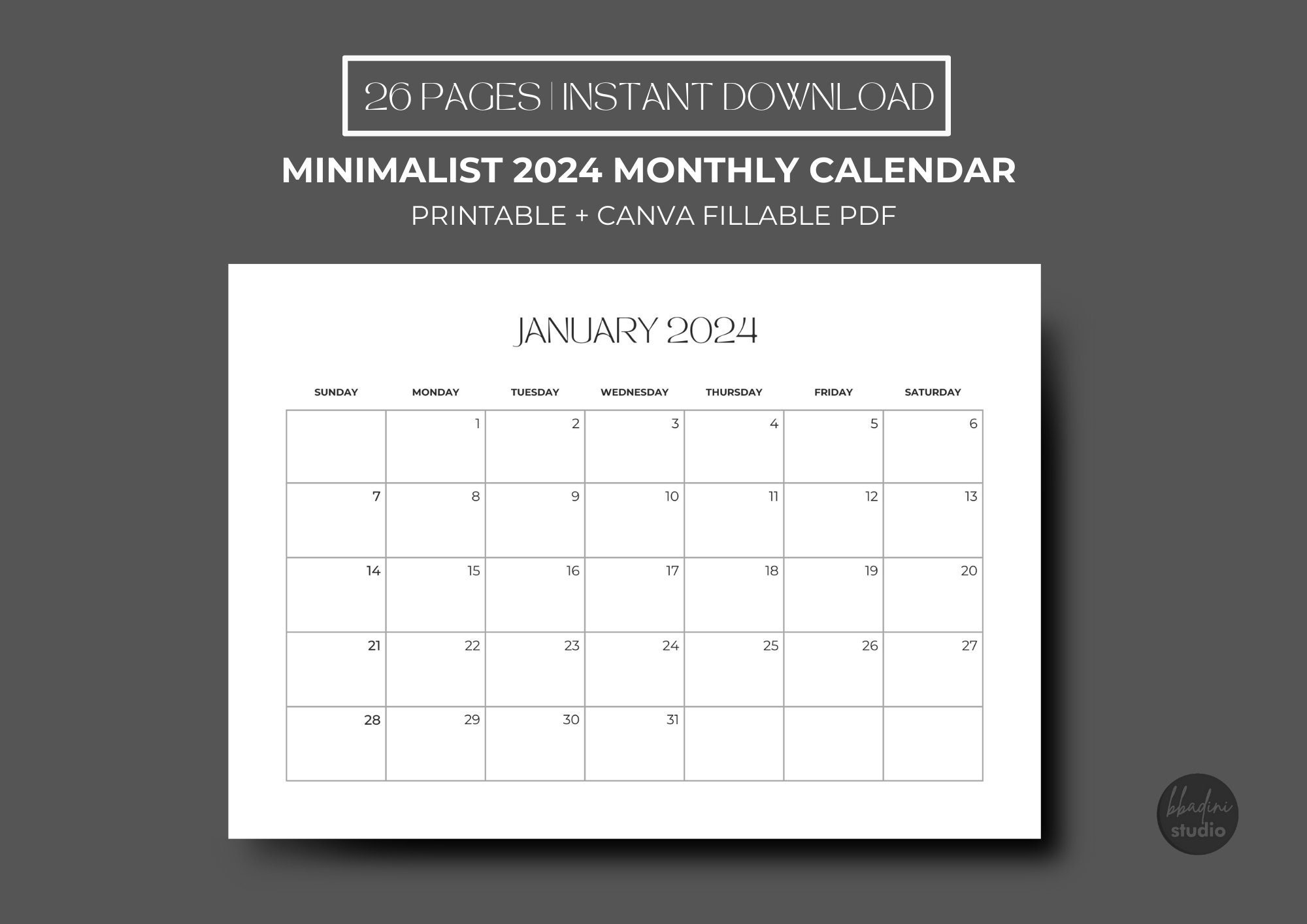Printable Calendar 2024 | Monthly Planner 2024 | A4, PDF | Landscape ...