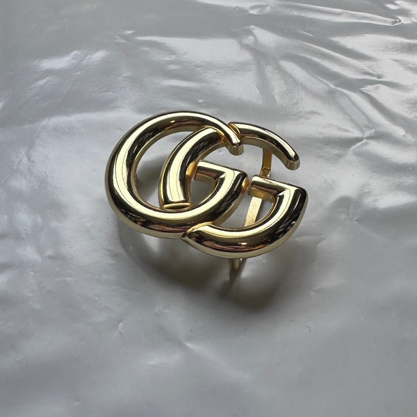 Vintage Gucci GG Golden Belt Buckle Reversible Leather Belt Metal Iron GG Monogram Logo