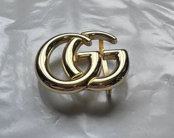 Vintage Gucci GG Golden Belt Buckle Reversible Leather Belt Metal Iron GG Monogram Logo