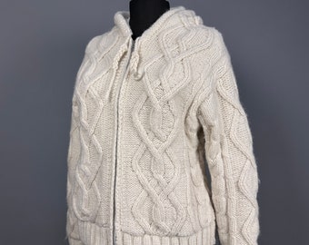 Aran Sweater Markt Damen Beige Strickwolle Full-Zip Hoodie Pullover Pullover S - XS