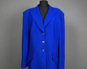 Escada Margaretta Ley Blazer con botones de lana azul Chaqueta de lujo Abrigo deportivo Sz 44 / L