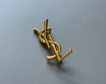 YSL Vintage VTG Yves Saint Laurent Bronze Goldenes Gelb Brosche 4cm 1,6 "Metall Stahl Monogramm Logo