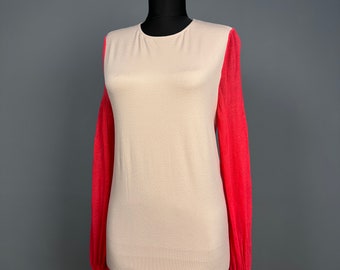 Wolford Body de manga larga para mujer, color beige y rojo, camiseta con cuello redondo, talla S S pequeña