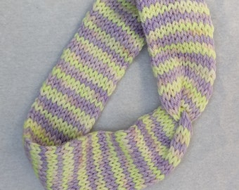 Handknit teen/adult earwarmer headband in lavender and neon yellow