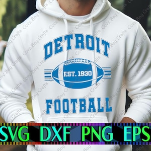 Diseño de fútbol americano de Detroit en formato SVG, PNG, EPS y DXF. Descarga imprimible, vector editable, apto para láser, sublimación y corte.