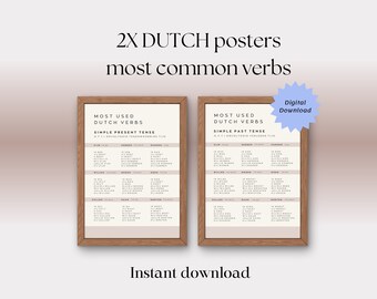 Two Dutch posters with most common verbs | Digital Download | Print yourself | Dutch language learning for expats | verb conjugations