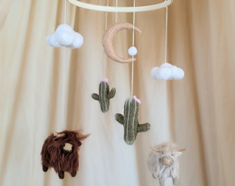 Cacti baby mobile, Cow baby mobile, Farm baby mobile, Cowboy baby mobile, Boys baby mobile, Cow nursery theme, Neutral baby mobile