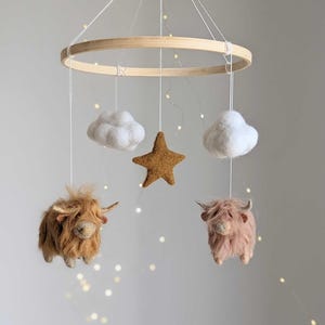 Highland cow mobile, Moon baby mobile, Stars baby mobile, Baby mobile, Highland cows mobile, Cowboy baby mobile, Baby nursery mobile